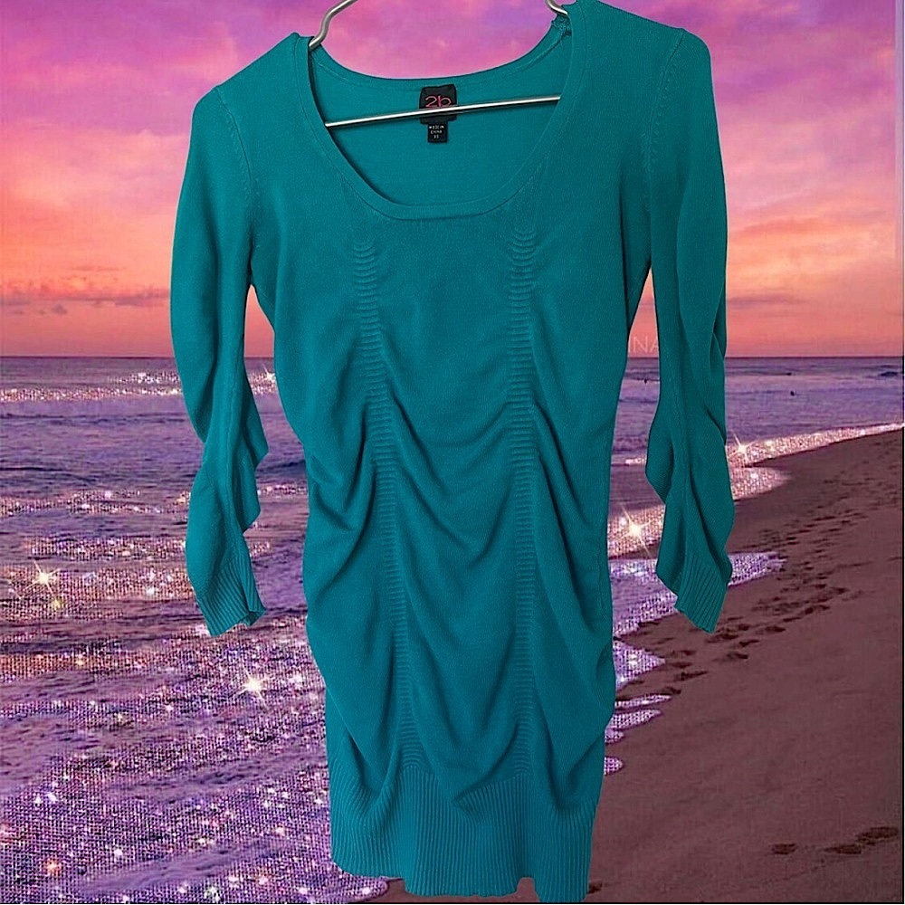Bebe top Rutched flowy fairy cute ballet core blue turquoise sweater sexy cute